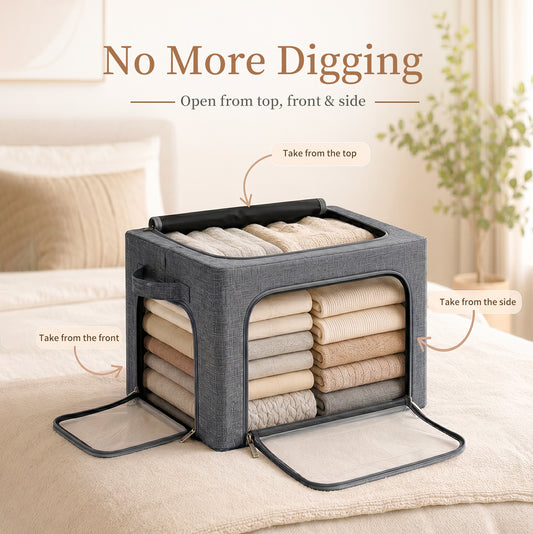 GoMaihe 3-Opening Clothes Storage Bins with Metal Frame for Closet Organizer