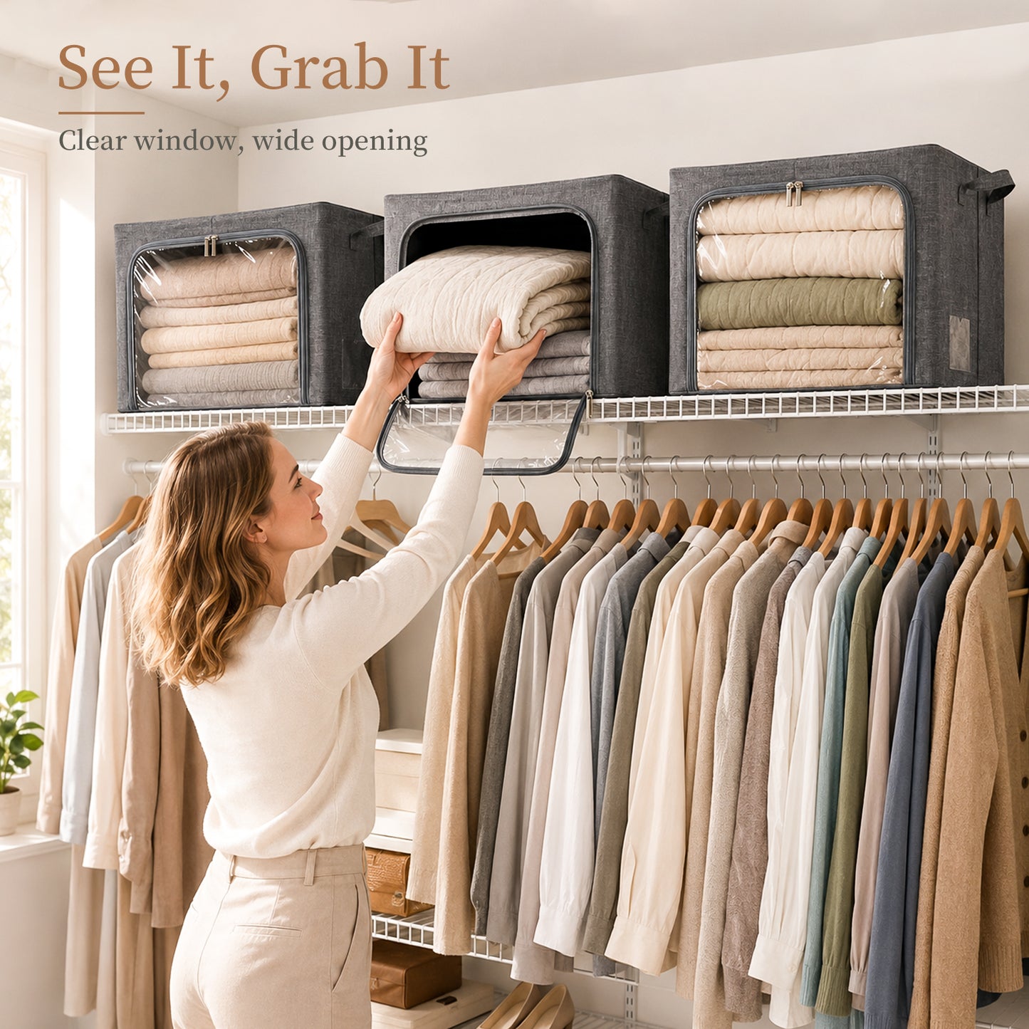 GoMaihe 3-Opening Clothes Storage Bins with Metal Frame for Closet Organizer