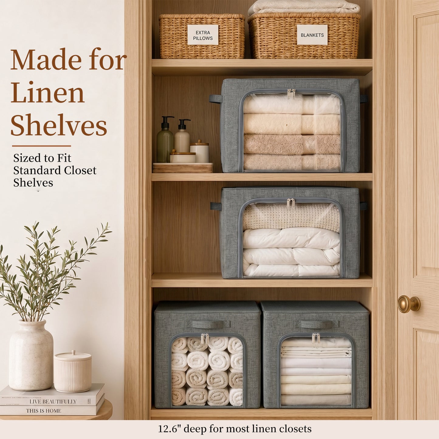 GoMaihe 3-Opening Clothes Storage Bins with Metal Frame for Closet Organizer