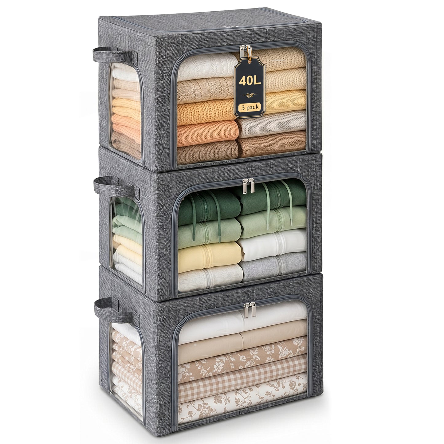 GoMaihe 3-Opening Clothes Storage Bins with Metal Frame for Closet Organizer