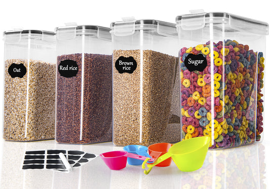 L LONGANCHANG Vorratsdosen 4L 4 Stuck, Aufbewahrungsbox Kuche Kunststoff Vorratsdosen Mit Deckel BPA-Frei, Fur Mehl, Spaghetti, Zucker, Müsli Aufbewahrung, Kuche Aufbewahrung &amp; Organisation(Schwarz)