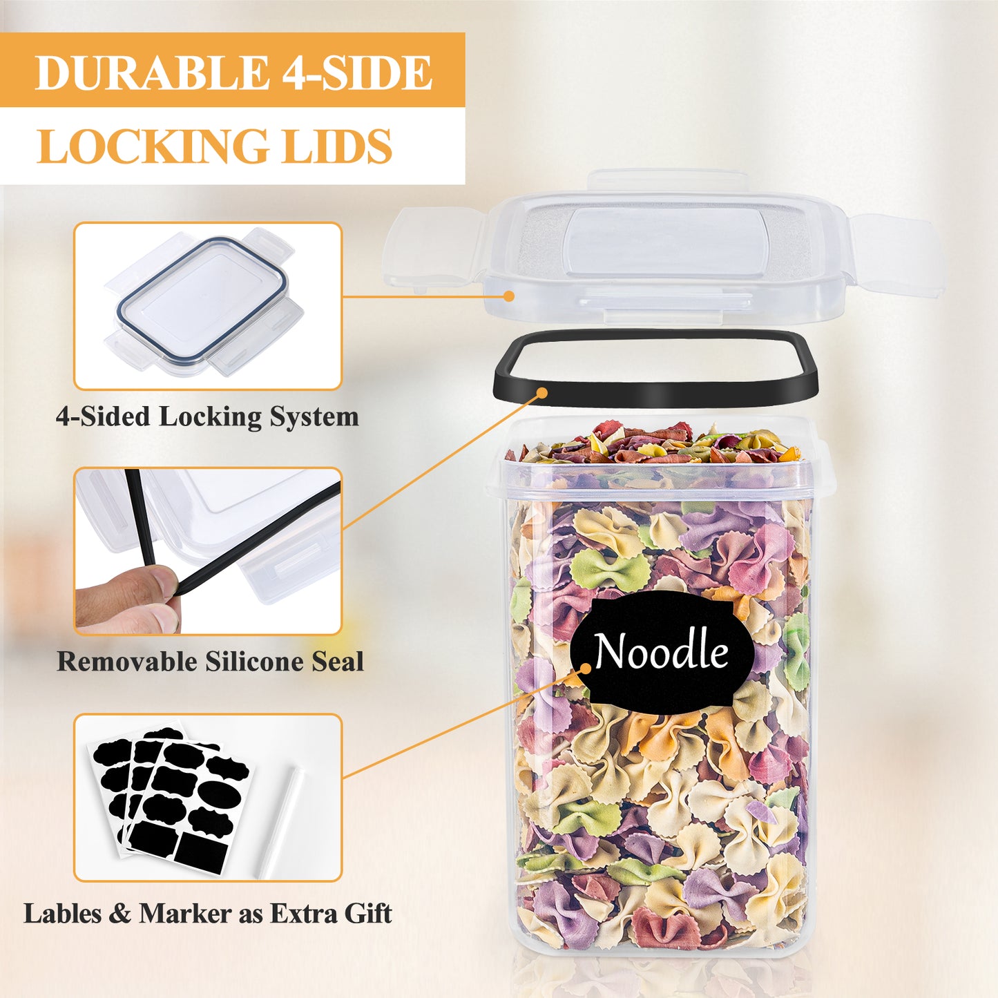 L LONGANCHANG Airtight storage containers with lids, set of 8, BPA-free, kitchen storage boxes, moth-proof kitchen organizers for cornflakes, muesli, and flour, storage containers with labels