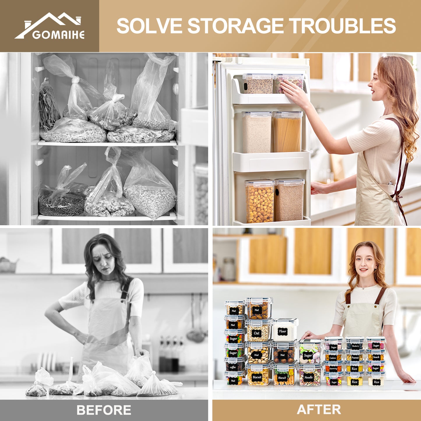 GoMaihe storage containers with lids, airtight storage box: 27-piece storage box kitchen set for flour, cereal, sugar