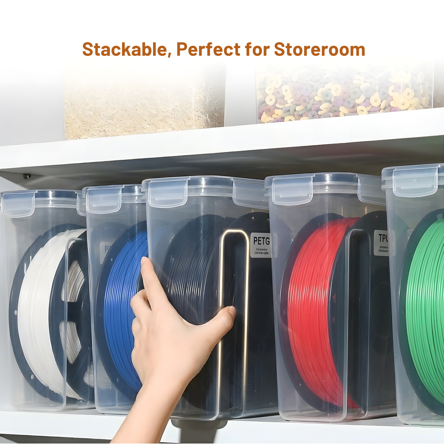 Food Storage Containers 6-Pack 4L Airtight with Lids – Filament Box for 3D Printer Filament Spools, BPA-Free Storage Boxes with Filament Outlet, Labels & Marker