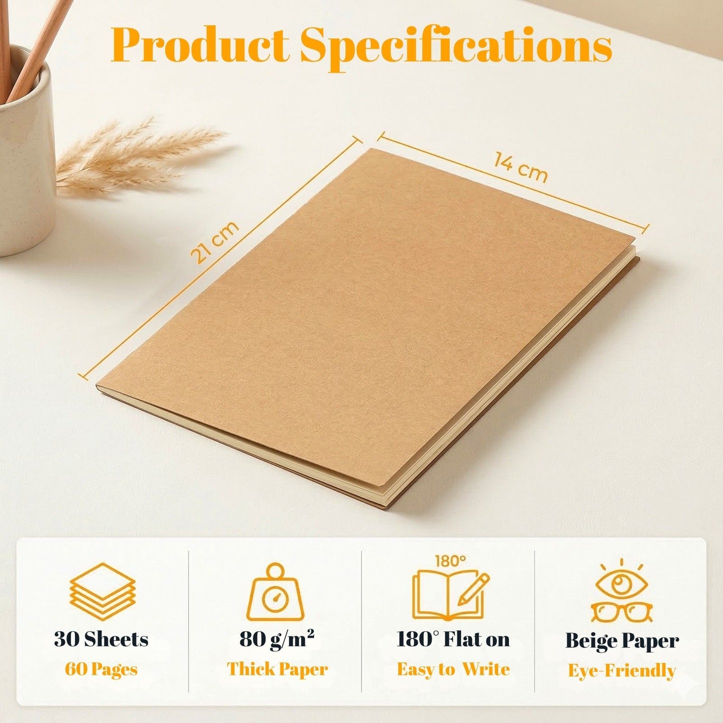VEESUN Notizbuch A5 Blanko 10er Set - Notizheft mit Fadenheftung (180° Flach), Kraft Cover heft für DIY, Schule & Gastgeschenke, 30 Blatt