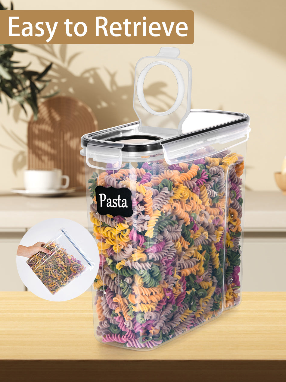Food Storage Containers 6-Pack 4L Airtight with Lid – BPA-Free Plastic Kitchen Storage Boxes for Flour, Rice, Cereal – Pour Spout + Labels