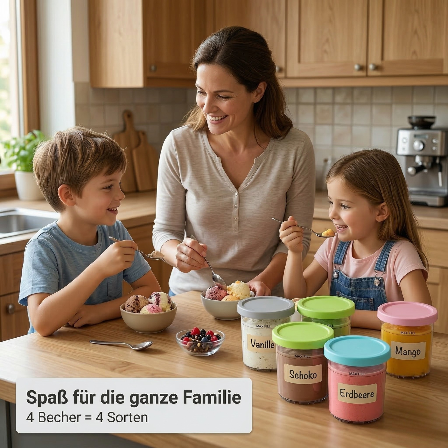 4er-Set Ersatzbehälter für Ninja Creami NC301 Serie, 473ml Eisbehälter mit Deckeln Kompatibel mit NC300 NC299AMZ, BPA-frei Auslaufsicheres Zubehör für Protein Eis & Meal Prep