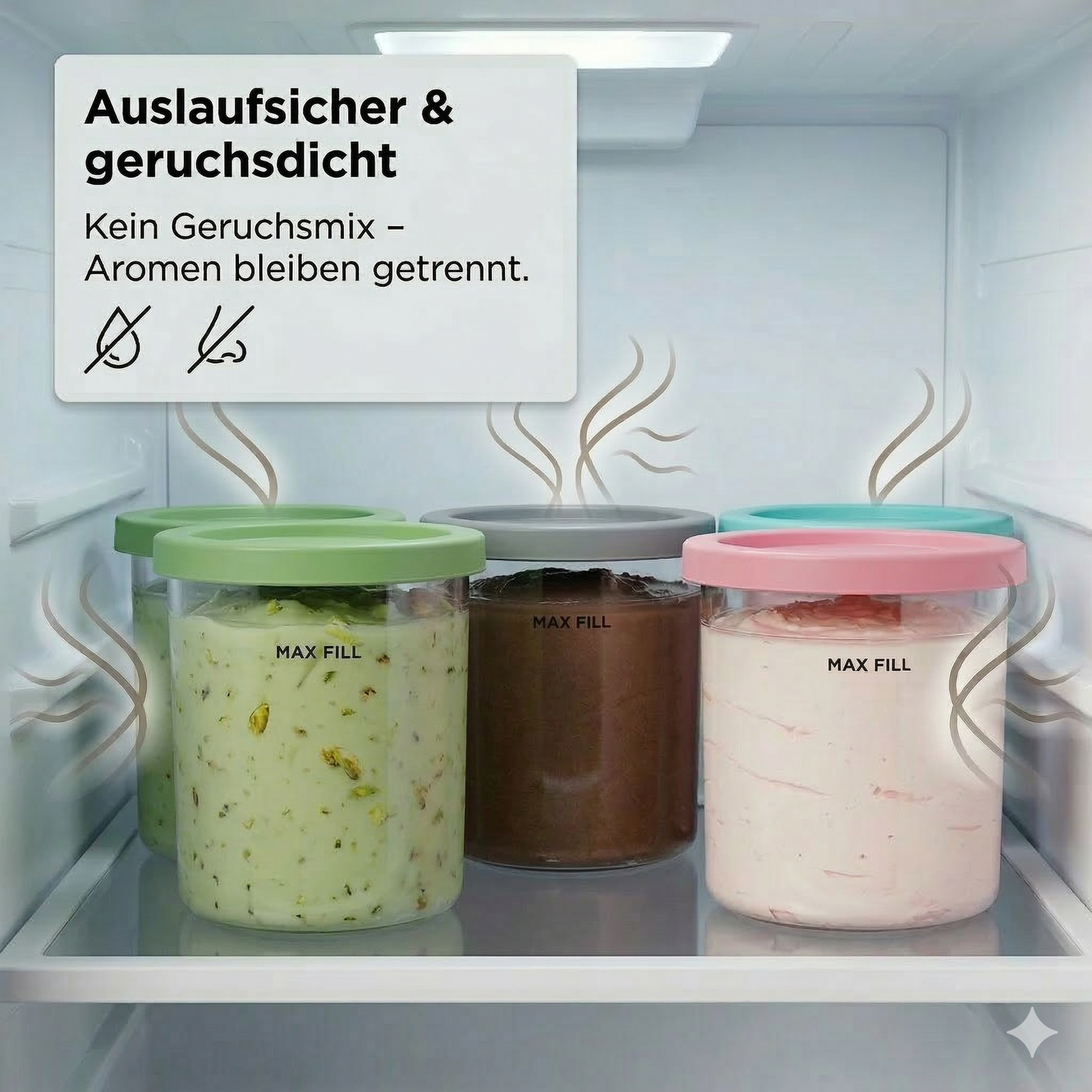 4er-Set Ersatzbehälter für Ninja Creami NC301 Serie, 473ml Eisbehälter mit Deckeln Kompatibel mit NC300 NC299AMZ, BPA-frei Auslaufsicheres Zubehör für Protein Eis & Meal Prep