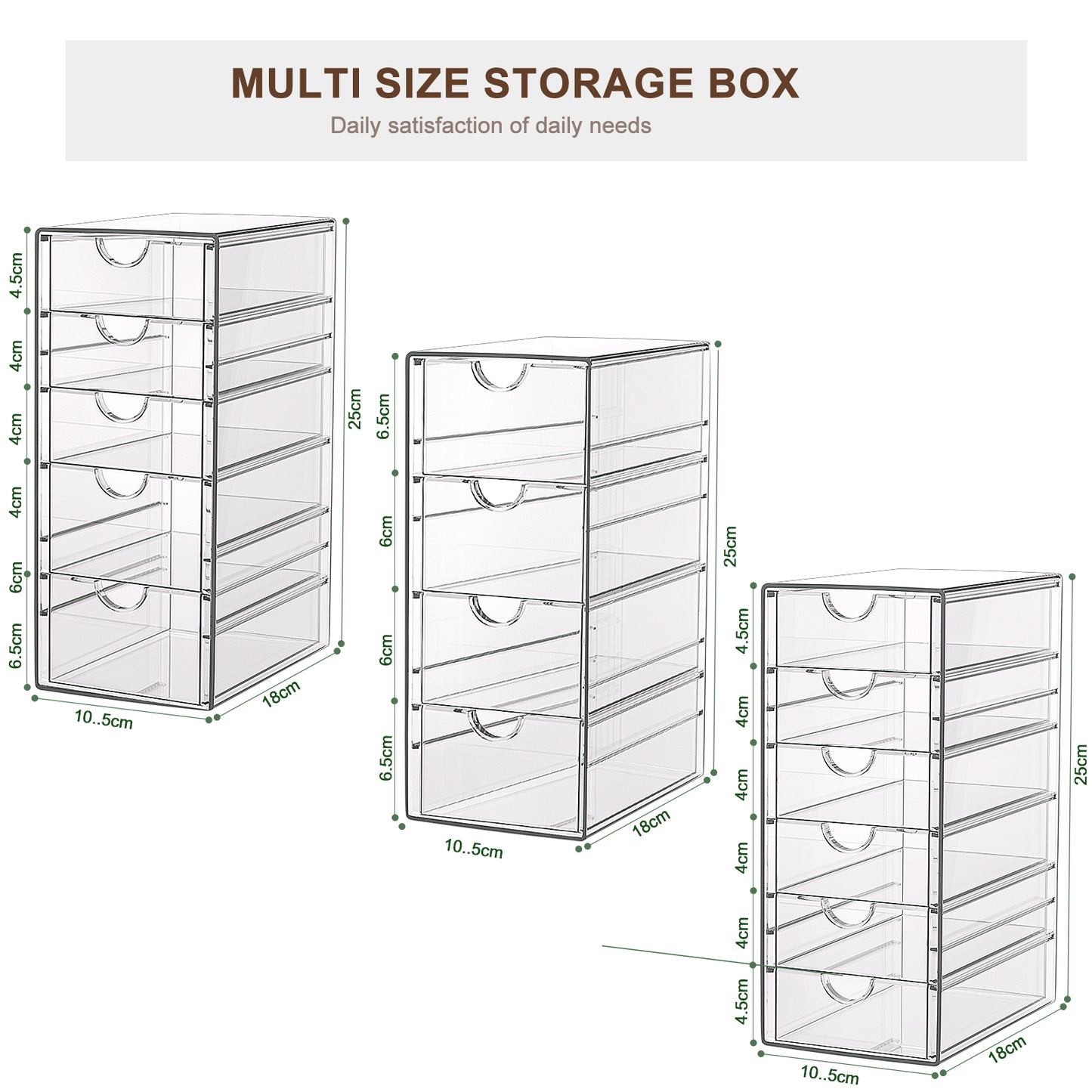GoMaihe 3-Stücke Schubladenboxen Schreibtisch: Acryl Durchsichtig Schminktisch Organizer | Make up Organizer mit 15 Schubladen | Schreibtisch Organizer für Hause Büro Schule
