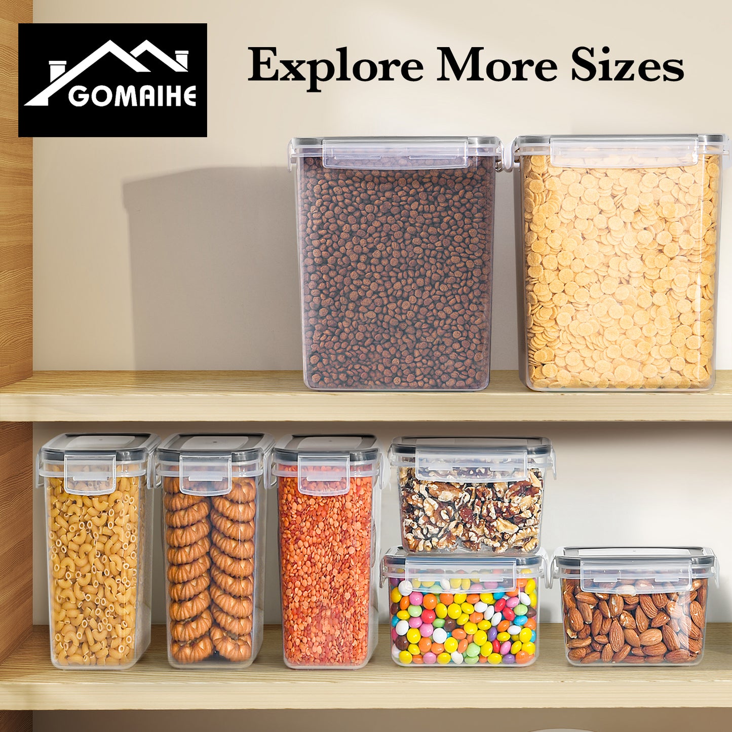 GoMaihe 5.2L Large Storage Containers with Lids: 4-Piece Flour Containers with Labels & Markers | Airtight Kitchen Storage Box Ideal for 5lb Sugar, Cereal, Cornflakes | BPA-Free | Dishwasher Safe