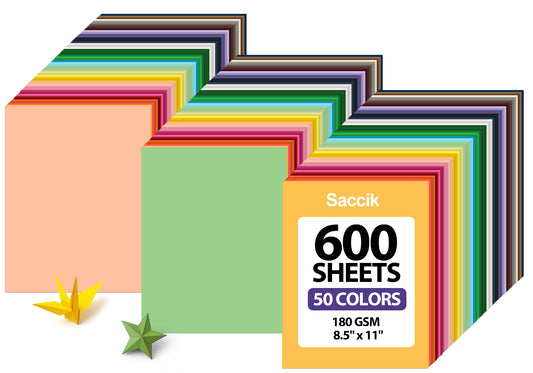 600 Sheets Colored Cardstock 8.5" x 11", 50 Assorted for DIY Crafts, Cricut, Kids School Supplies, Party Decorations (180GSM/65LB)