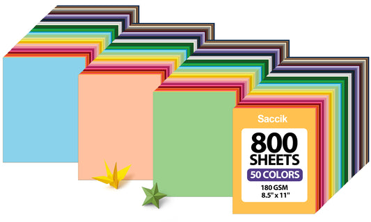 800 Sheets Colored Cardstock 8.5" x 11", 50 Assorted Colors Construction Paper for DIY Crafts, Cricut, Card Making, Scrapbooking, Printing, Kids School Supplies, Party Decorations (180GSM/65LB)