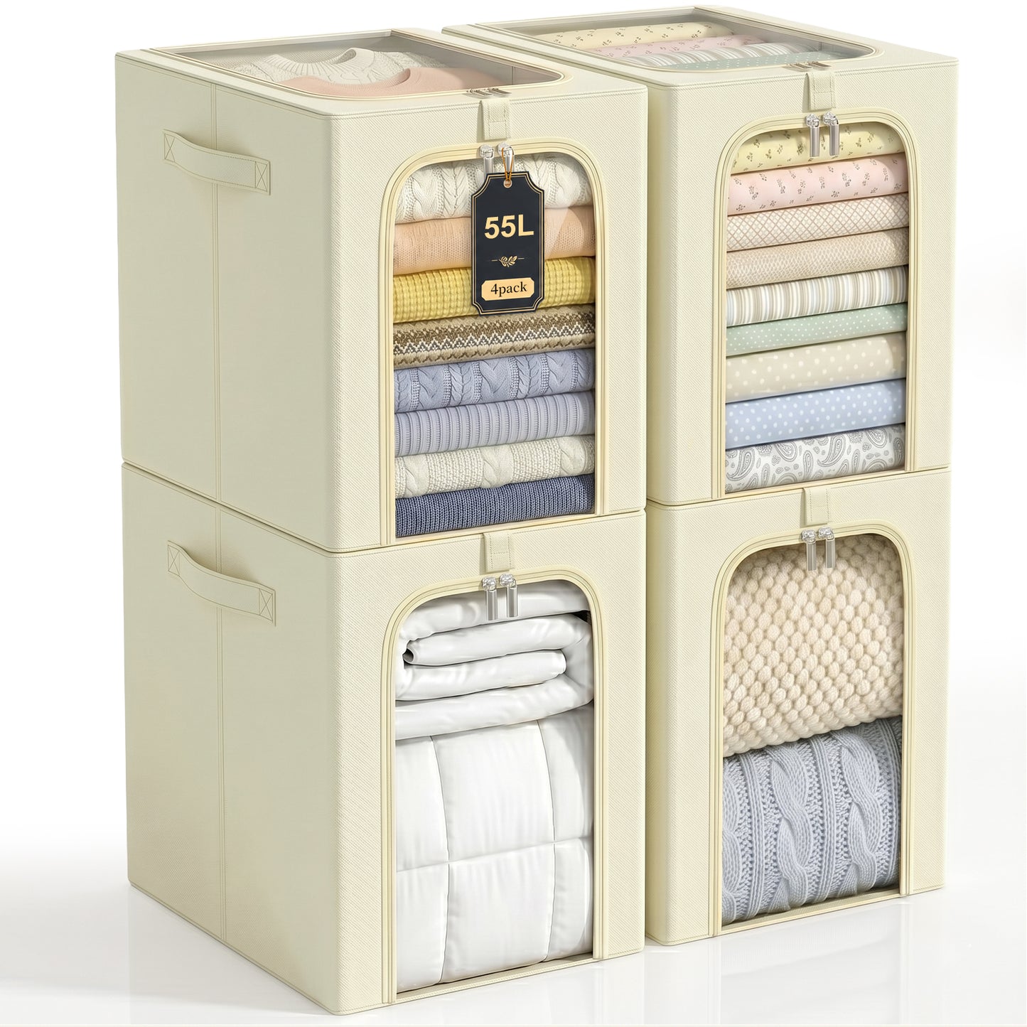 GoMaihe Clothes Storage Bin with Metal Frame for Sweater Organizer Top Shelf Closet