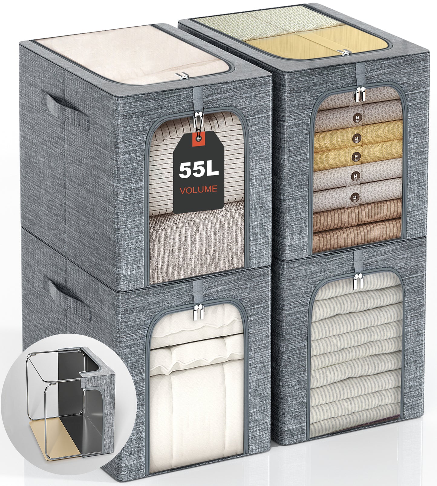GoMaihe Clothes Storage Bin with Metal Frame 27L 40L 55L