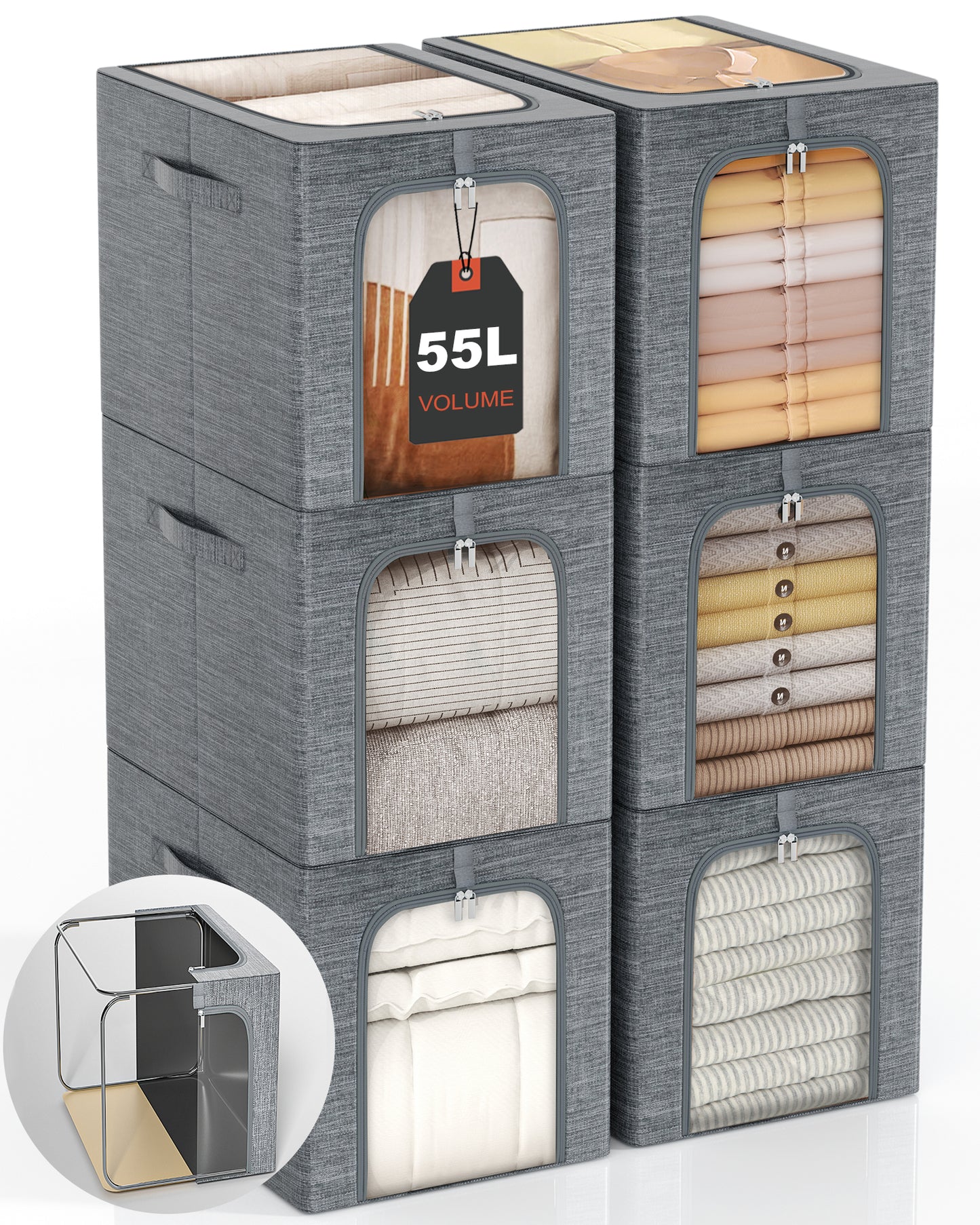 GoMaihe Clothes Storage Bin with Metal Frame 27L 40L 55L