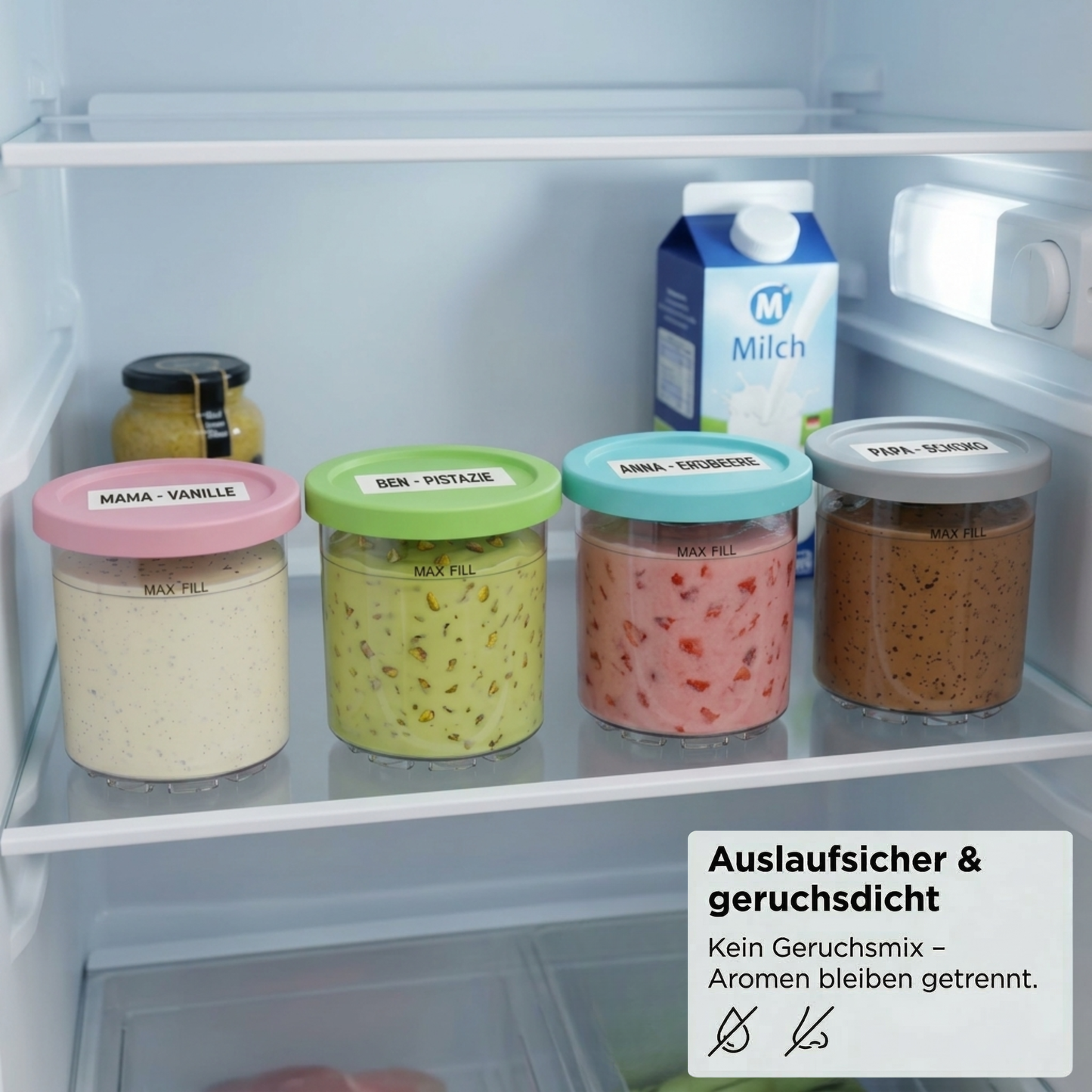 4er-Set Ersatzbehälter für Ninja Creami NC301 Serie, 473ml Eisbehälter mit Deckeln Kompatibel mit NC300 NC299AMZ, BPA-frei Auslaufsicheres Zubehör für Protein Eis & Meal Prep