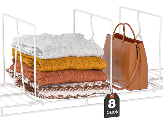 Saccik Wire Shelf Dividers for Closet: Tall 8 Pack 12-Inch Deep Adjustable Organizer for Shelves,Metal Rack Separator for Clothes, Purses & Bags，No Tool
