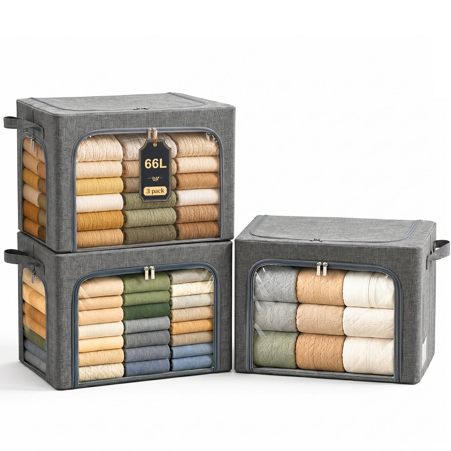 GoMaihe 3-Opening Clothes Storage Bins with Metal Frame for Closet Organizer