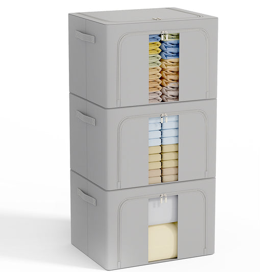 GoMaihe storage Boxes 3 piece set with steel frame, 24L、66L （Geige & Gray）