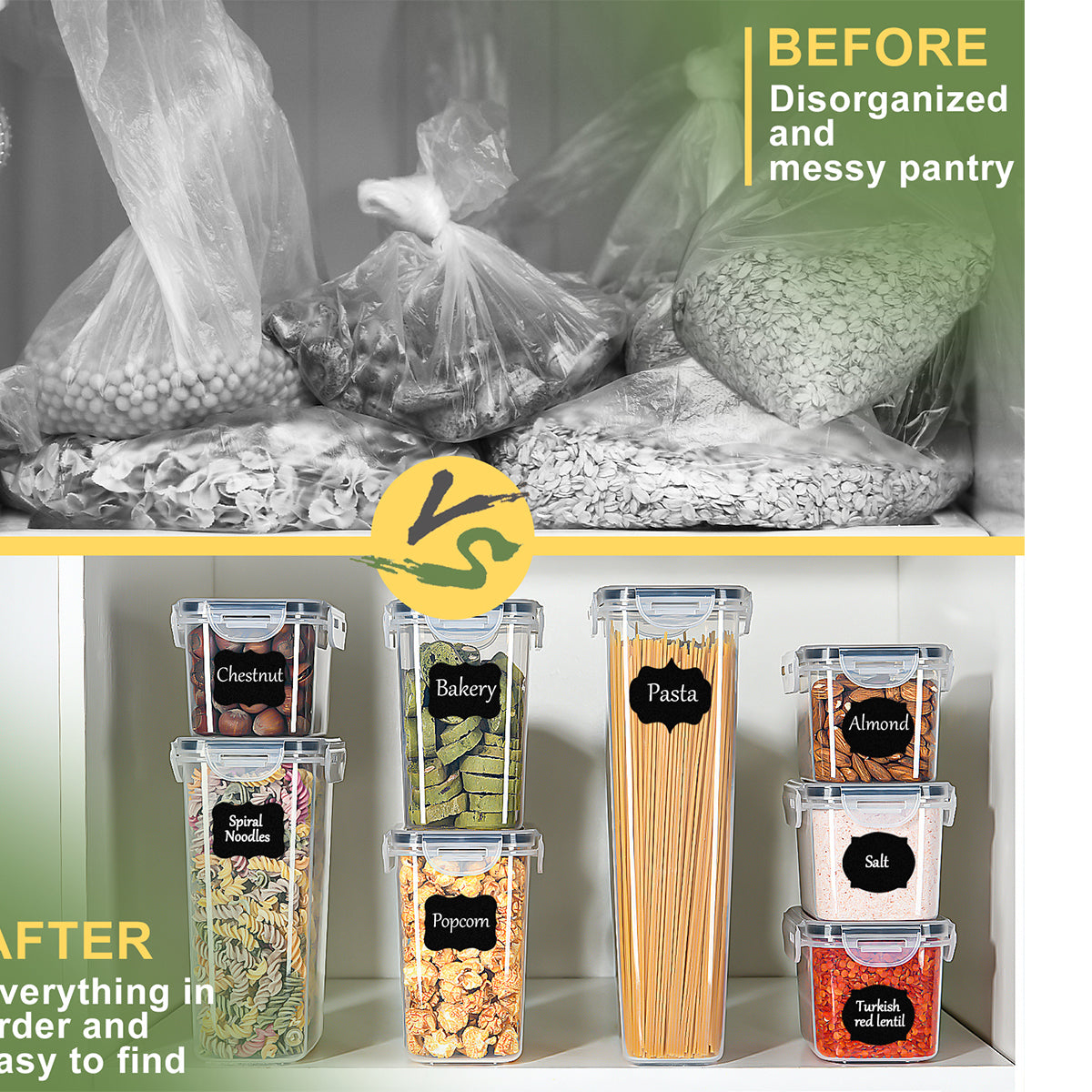 27-Piece Airtight Food Storage Container Set with Lids – Kitchen Pantry Organizer for Flour, Cereal, Sugar, Pasta, BPA-Free Plas