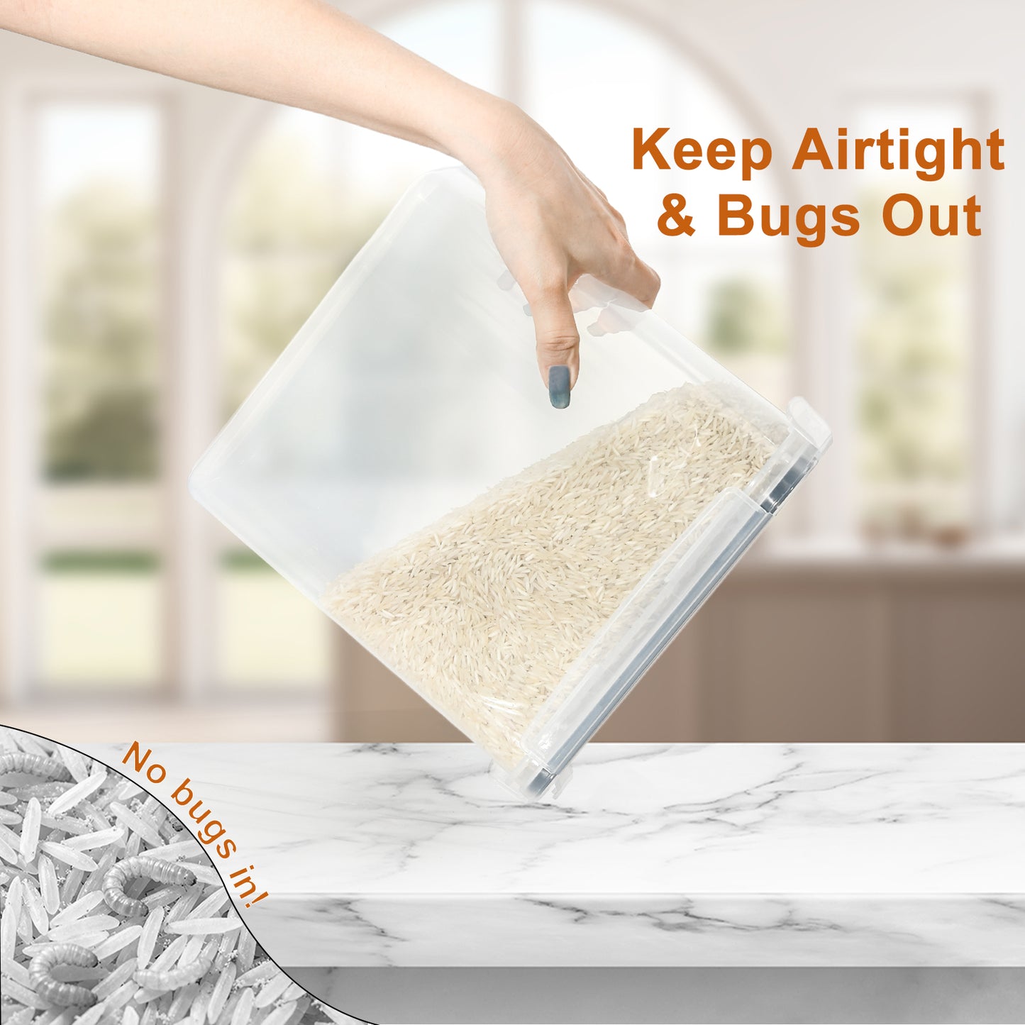 Food Storage Containers 6-Pack 4L Airtight with Lid – BPA-Free Plastic Kitchen Storage Boxes for Flour, Rice, Cereal – Pour Spout + Labels