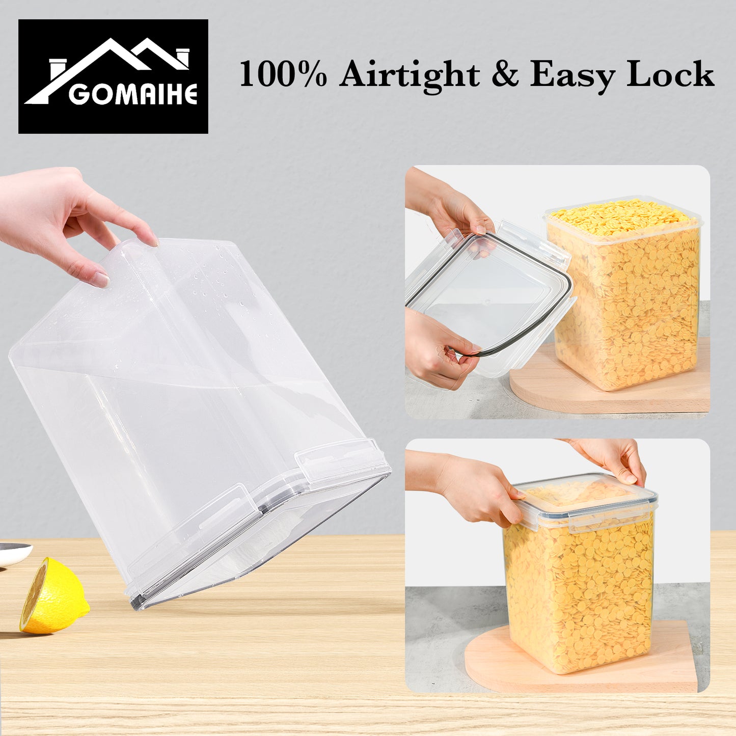 GoMaihe 5.2L Large Storage Containers with Lids: 4-Piece Flour Containers with Labels & Markers | Airtight Kitchen Storage Box Ideal for 5lb Sugar, Cereal, Cornflakes | BPA-Free | Dishwasher Safe