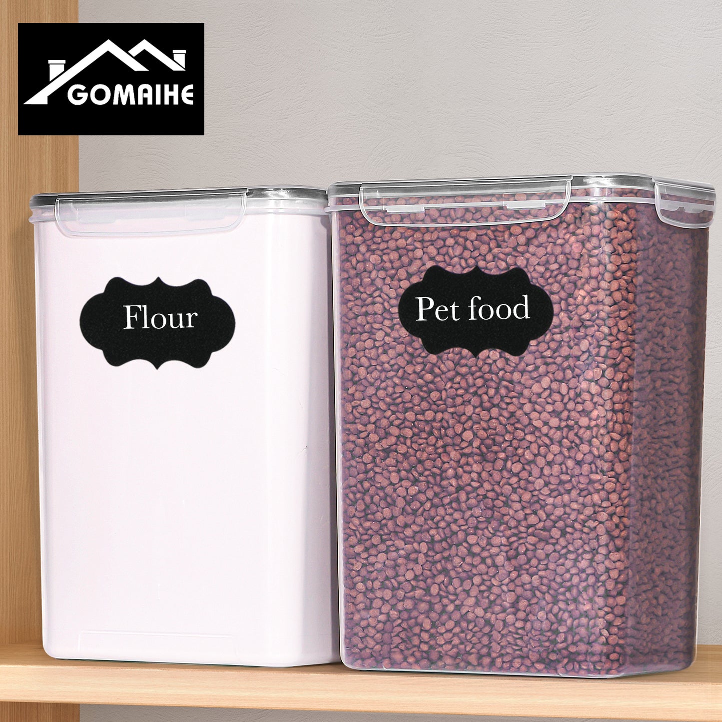 GoMaihe 9.5L Extra Large Storage Containers: 2 Flour Cans with Lids, Airtight | Kitchen Storage Box for Ideal 10lb Rice, Cereal, Cornflakes, Pet Food | BPA-FREE | Labels & Markers