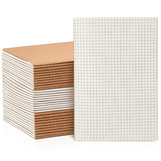 VEESUN 30er Pack Notizbuch A5 Kariert - 30 Blatt Notizheft Kraftpapier Cover - 21x14 cm Schreibblock Kladde - Kompaktes Bullet Journal & Schulheft im Karton