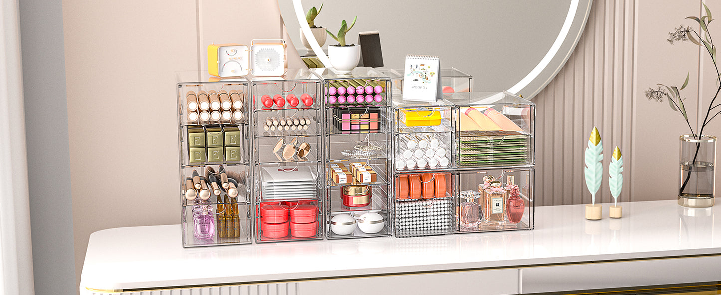 GoMaihe Kosmetik Organizer mit 10-Schubladen: 2PCS Acryl Schubladenbox | Durchsichtig Schminktisch Organizer für Badezimmer Schlafzimmer Ankleidezimmer