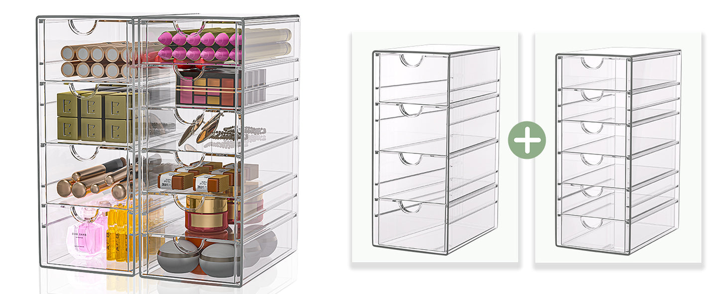 GoMaihe Kosmetik Organizer mit 10-Schubladen: 2PCS Acryl Schubladenbox | Durchsichtig Schminktisch Organizer für Badezimmer Schlafzimmer Ankleidezimmer