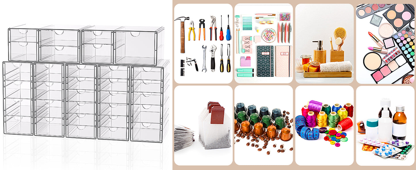 GoMaihe Kosmetik Organizer mit 10-Schubladen: 2PCS Acryl Schubladenbox | Durchsichtig Schminktisch Organizer für Badezimmer Schlafzimmer Ankleidezimmer