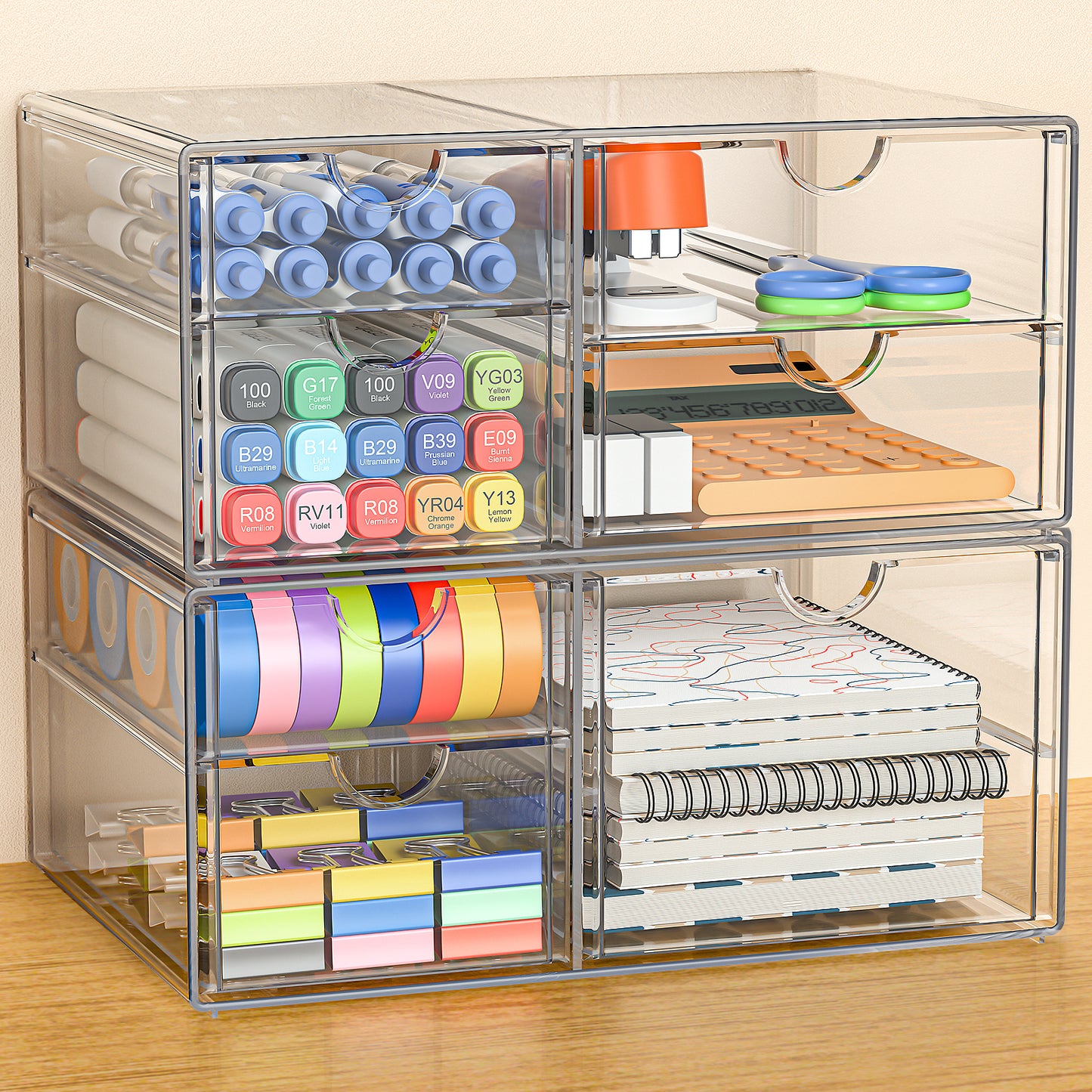 GoMaihe Acryl Schreibtisch Organizer mit 7-Schubladen: 2 Stücke Schubladenbox | Durchsichtig Schminktisch Organizer | Make up Organizer | Büro Organizer für Bürobedarf Kosmetik Schmuck