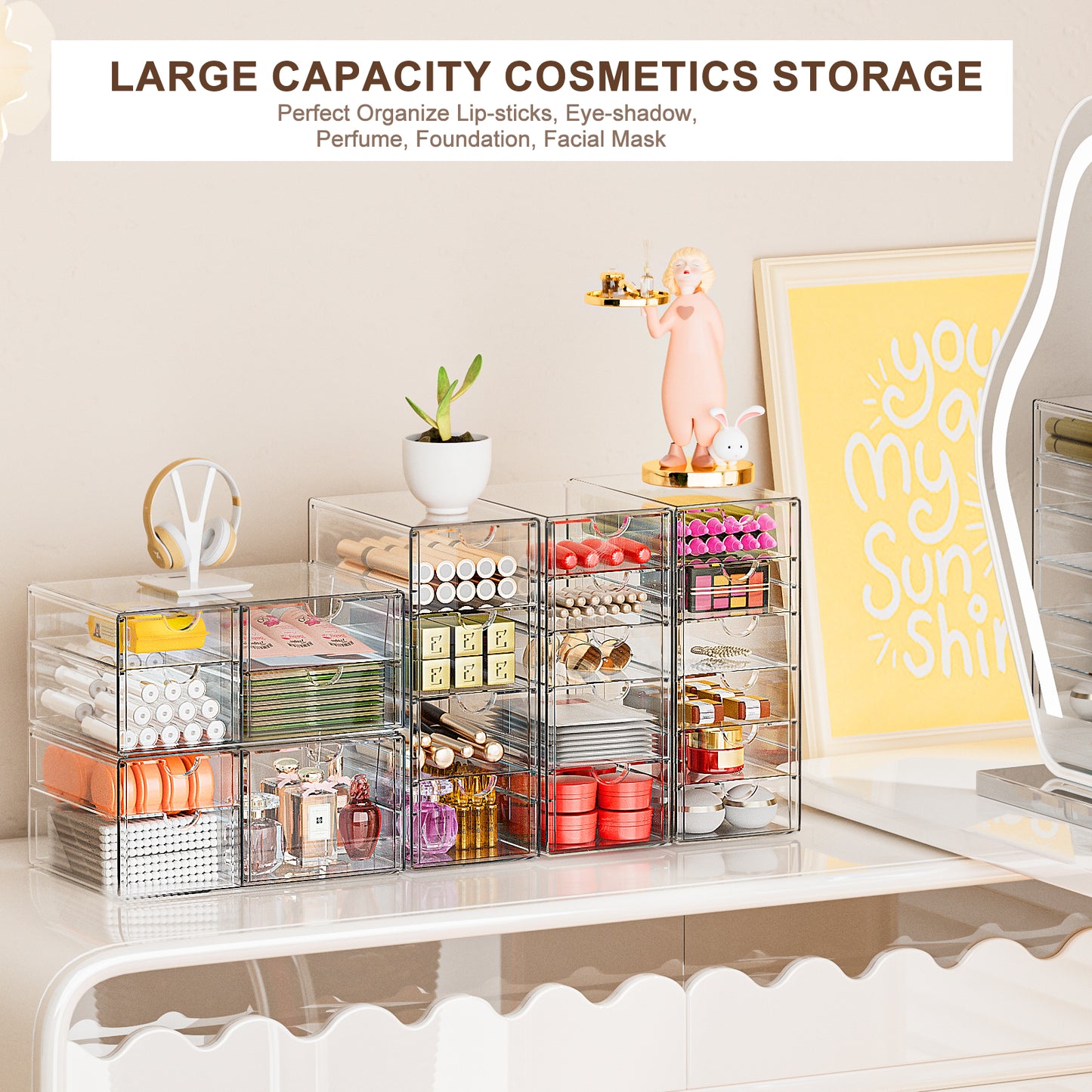 GoMaihe Acryl Schreibtisch Organizer mit 7-Schubladen: 2 Stücke Schubladenbox | Durchsichtig Schminktisch Organizer | Make up Organizer | Büro Organizer für Bürobedarf Kosmetik Schmuck