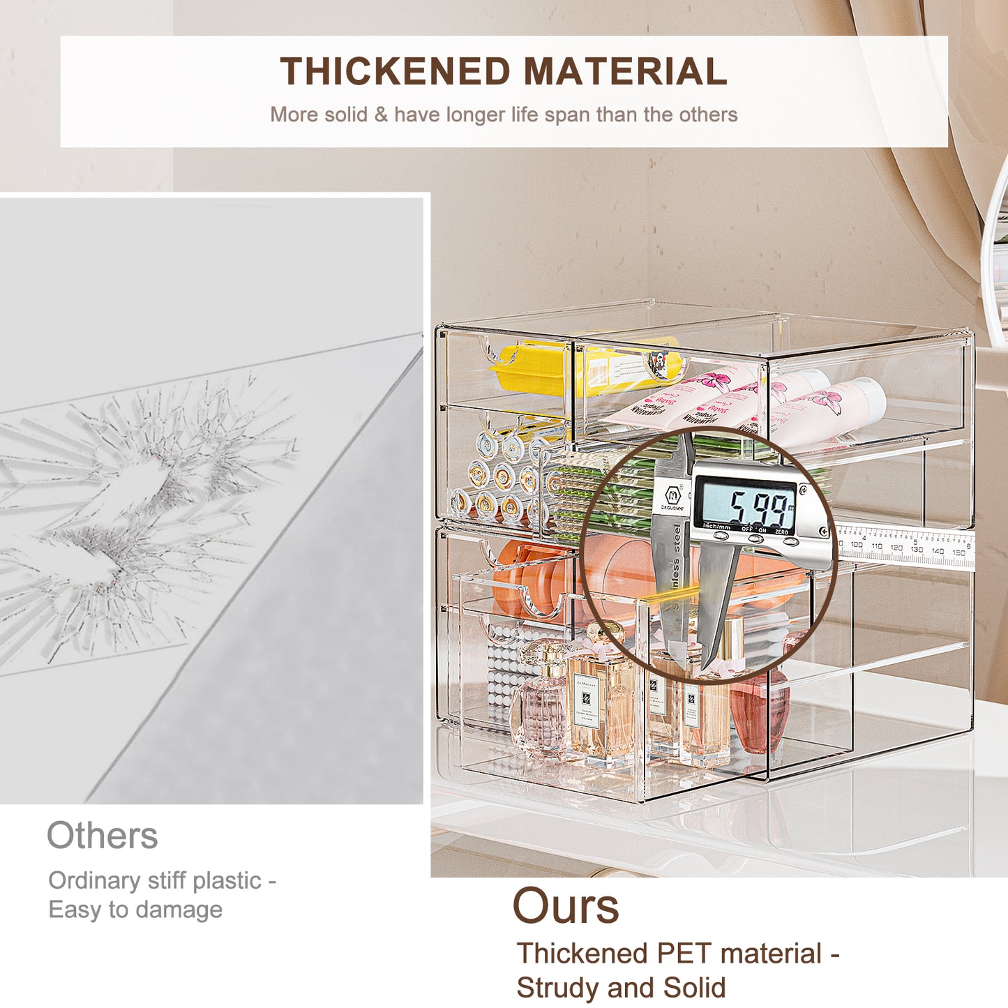 GoMaihe Acryl Schreibtisch Organizer mit 7-Schubladen: 2 Stücke Schubladenbox | Durchsichtig Schminktisch Organizer | Make up Organizer | Büro Organizer für Bürobedarf Kosmetik Schmuck