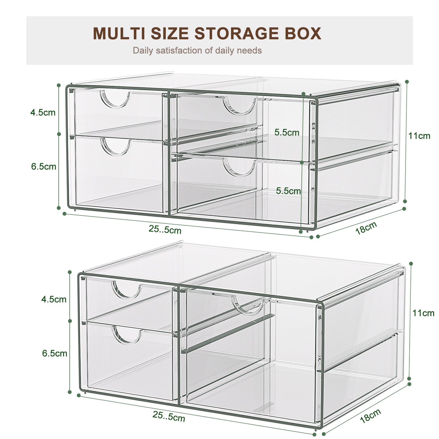 GoMaihe Acryl Schreibtisch Organizer mit 7-Schubladen: 2 Stücke Schubladenbox | Durchsichtig Schminktisch Organizer | Make up Organizer | Büro Organizer für Bürobedarf Kosmetik Schmuck