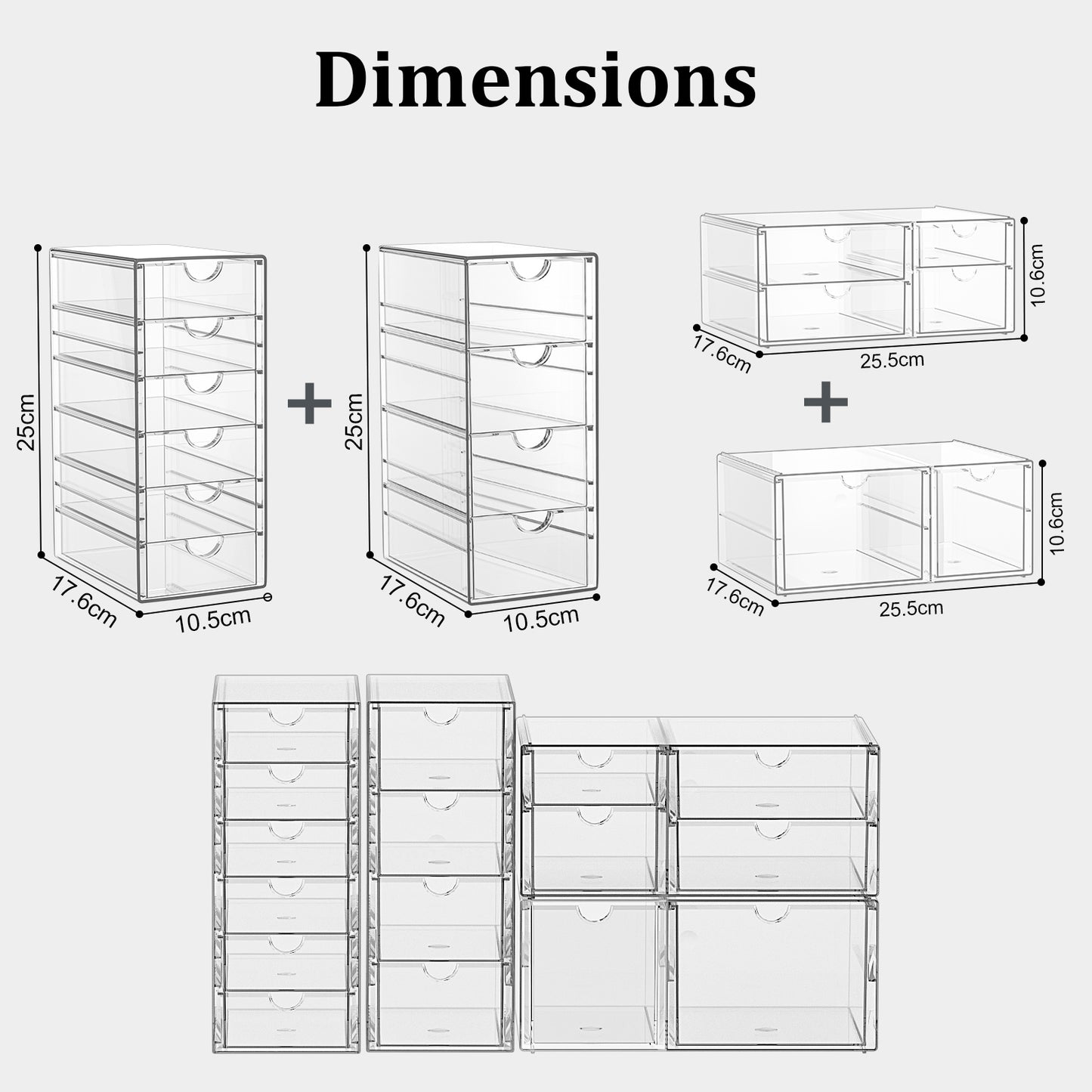 SortNStore Schreibtisch Organizer with 16 Schubladen: 4er-Set Make up Organizer mit Anti-Rutsch-Pads | Stapelbare Schubladenbox für Kosmetik, Bürobedarf, Werkzeug, Bausteine