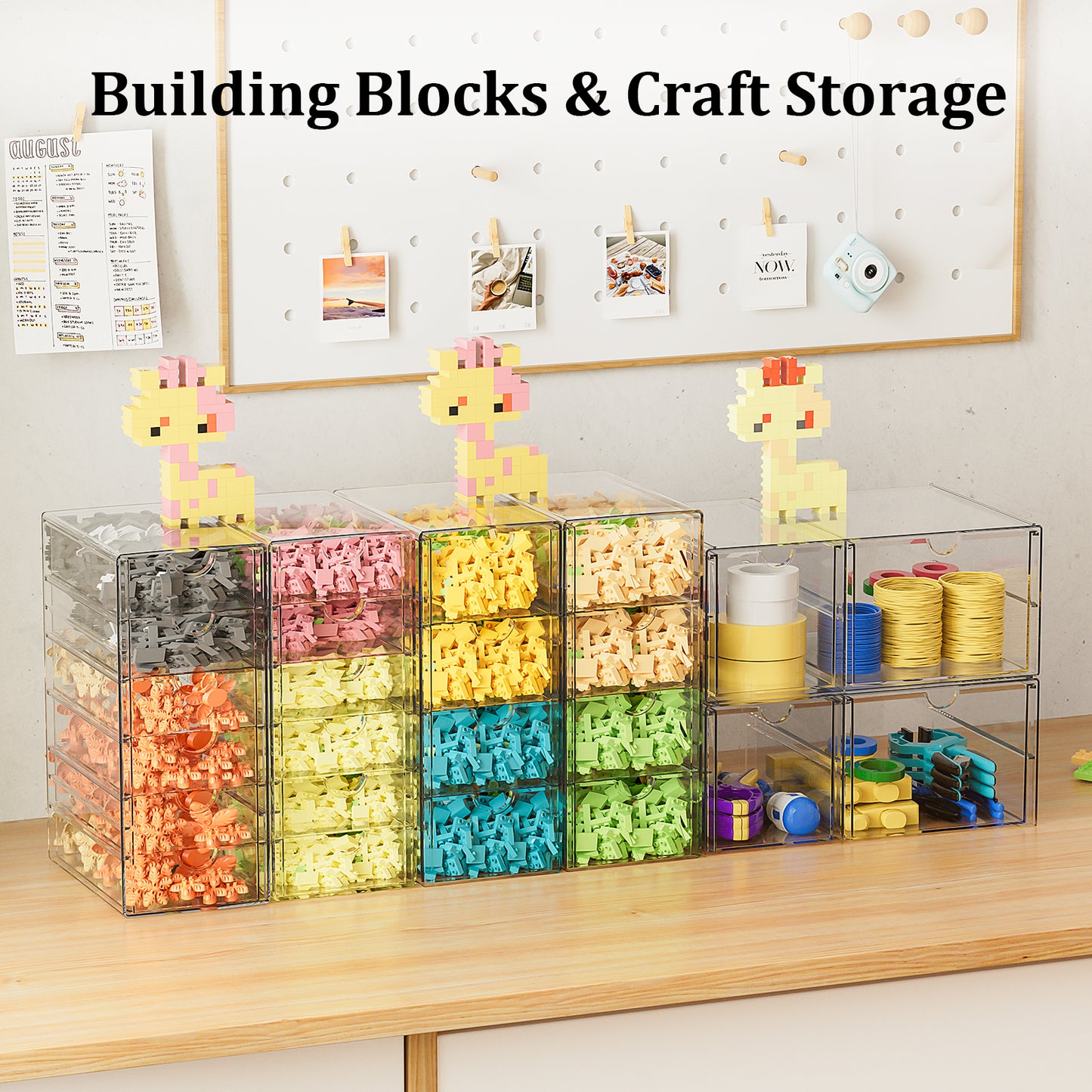 SortNStore Schreibtisch Organizer with 24 Schubladen: 6er-Set Make up Organizer mit Anti-Rutsch-Pads | Stapelbare Schubladenbox für Kosmetik, Bürobedarf, Werkzeug, Bausteine