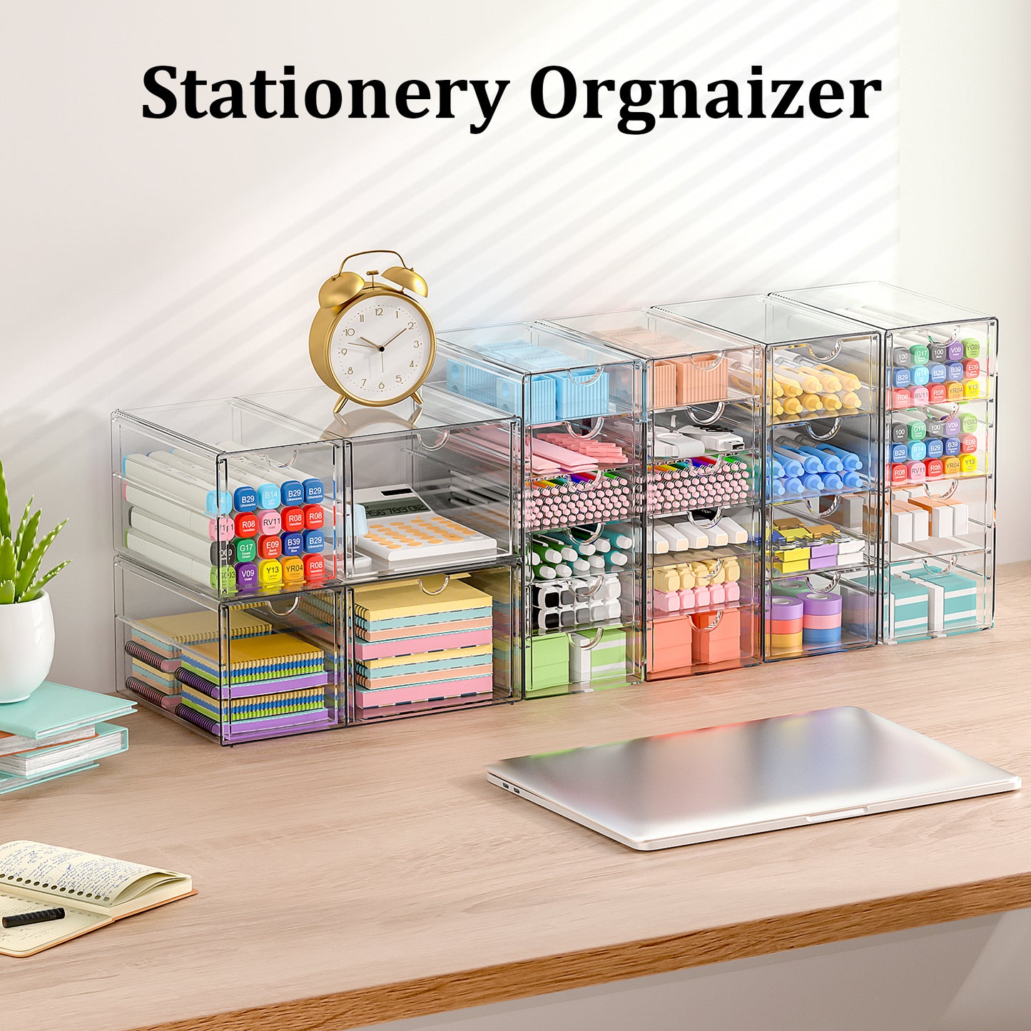 SortNStore Schreibtisch Organizer with 24 Schubladen: 6er-Set Make up Organizer mit Anti-Rutsch-Pads | Stapelbare Schubladenbox für Kosmetik, Bürobedarf, Werkzeug, Bausteine
