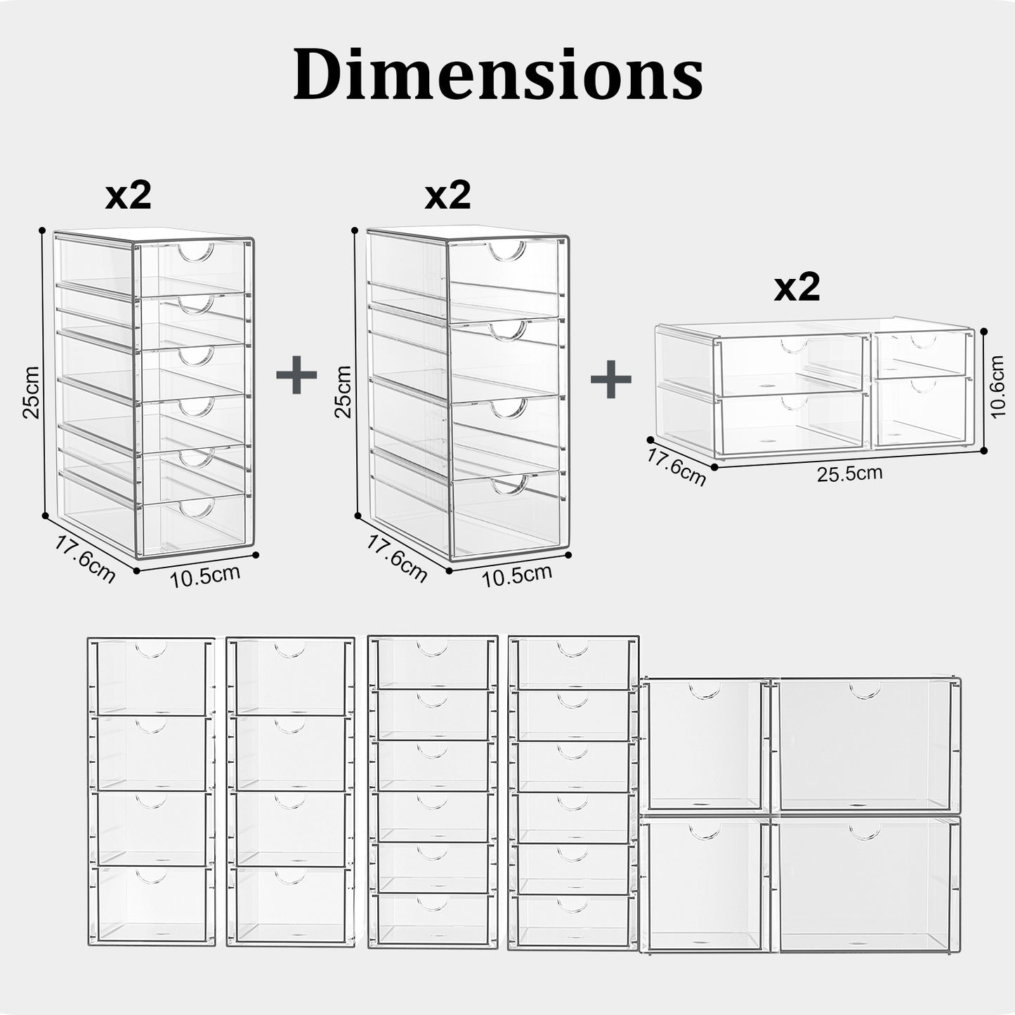 SortNStore Schreibtisch Organizer with 24 Schubladen: 6er-Set Make up Organizer mit Anti-Rutsch-Pads | Stapelbare Schubladenbox für Kosmetik, Bürobedarf, Werkzeug, Bausteine