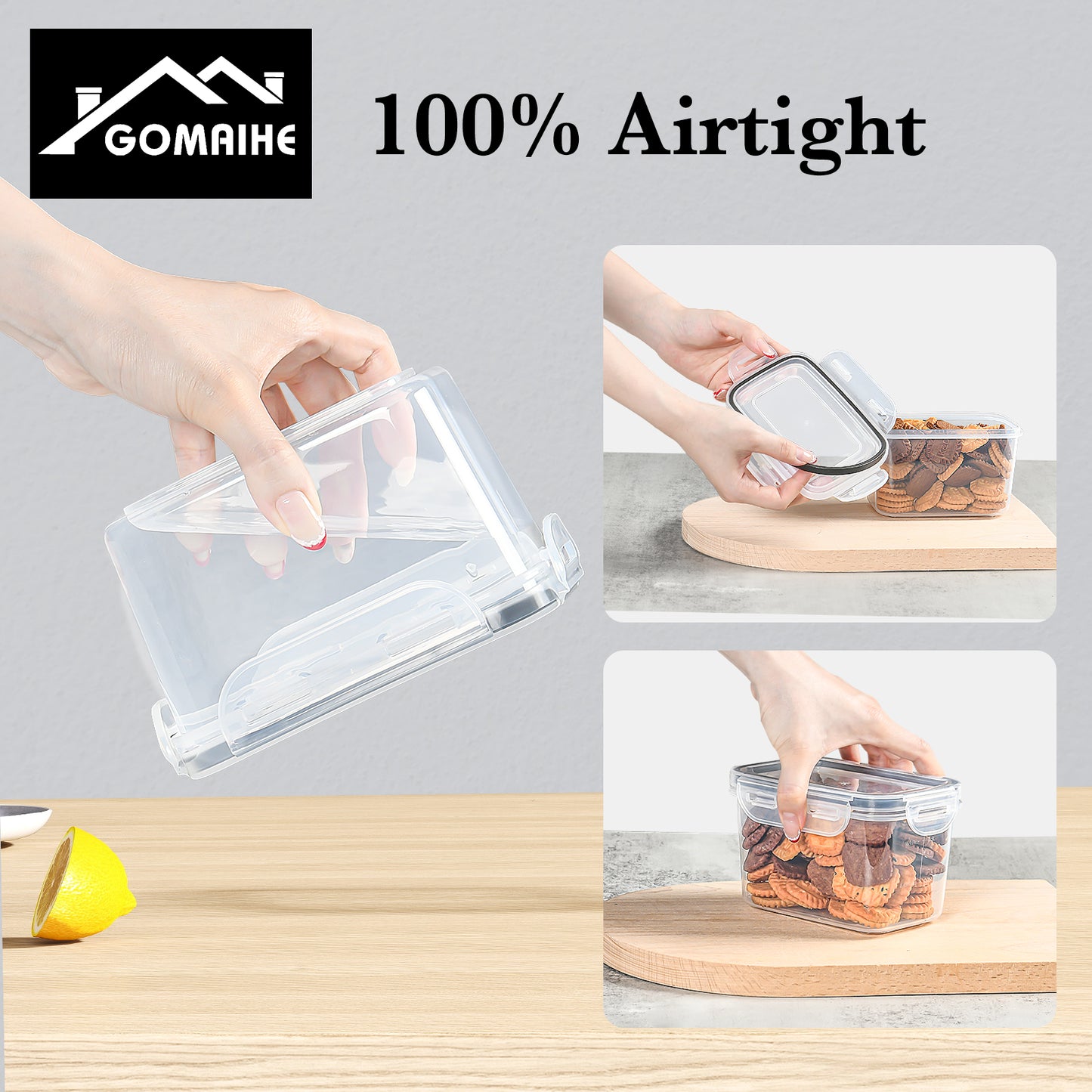 GoMaihe airtight storage containers with lids, set of 12: Small kitchen storage box, 750 ml, with labels | Food containers for cereal, sugar, and spices | BPA-free | Dishwasher safe