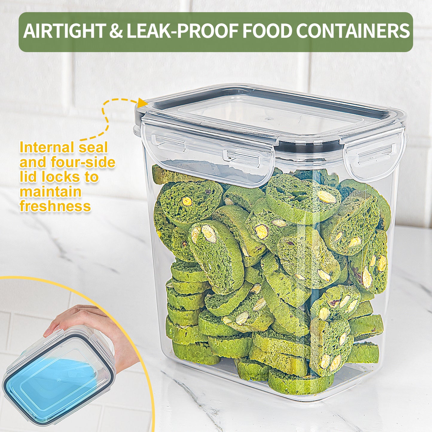 L LONGANCHANG Airtight storage containers with lids, set of 16, BPA-free, kitchen storage boxes with lids, moth-proof kitchen organizer for cornflakes, cereal, and flour, storage containers with labels