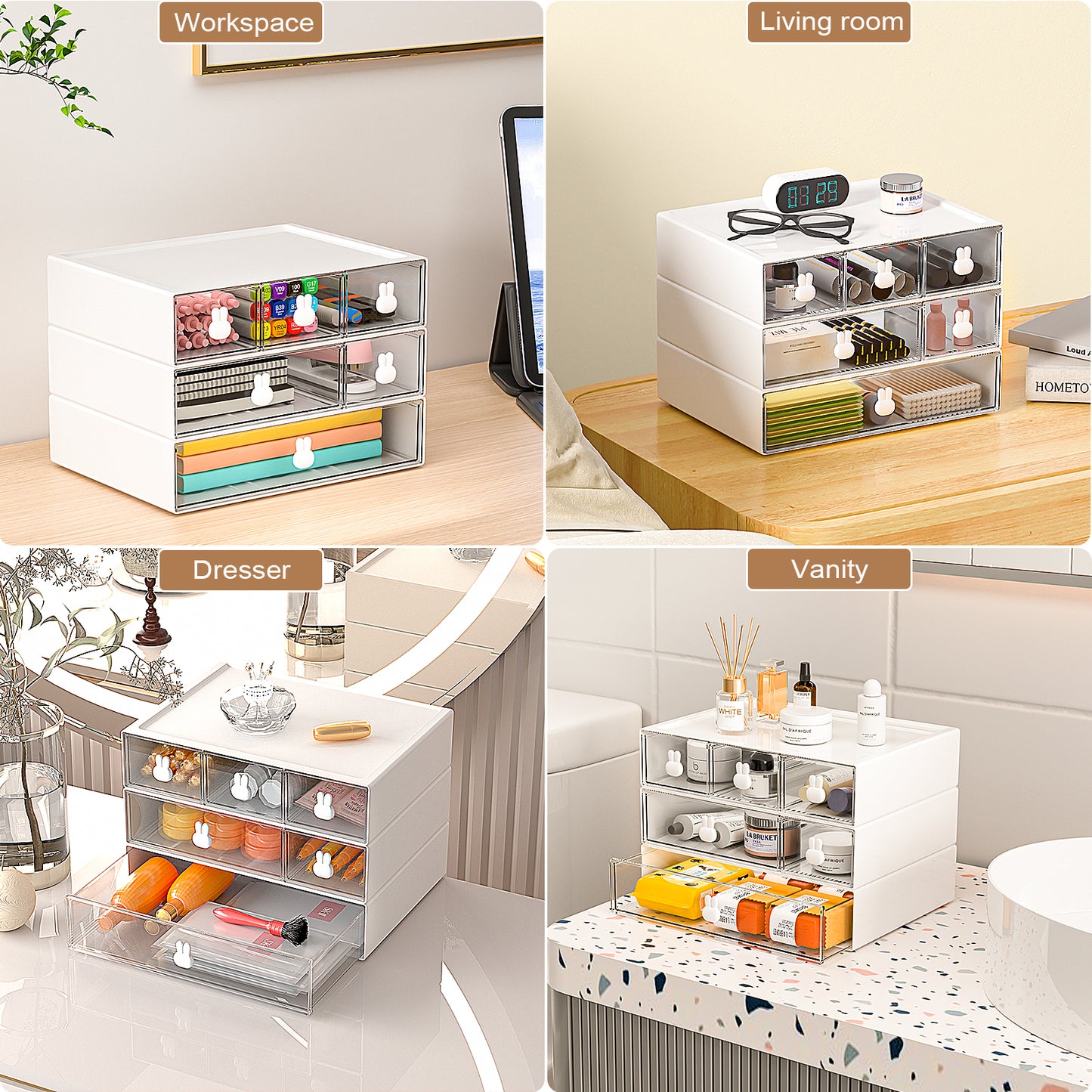 GoMaihe 3pcs Stackable Desk Organizer with Drawers Multifunctional Organizer Box(M)