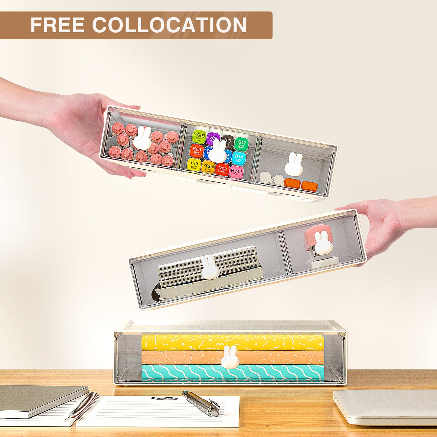 GoMaihe 3-teiliger stapelbarer Schreibtisch-Organizer mit Schubladen, multifunktionale Organizer-Box (M)