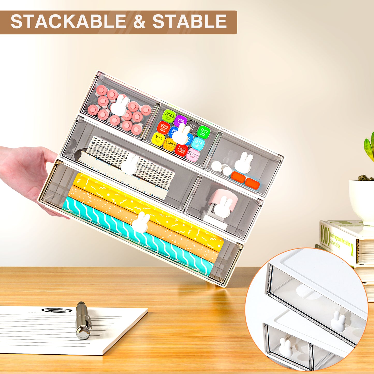 GoMaihe 3pcs Stackable Desk Organizer with Drawers Multifunctional Organizer Box(M)